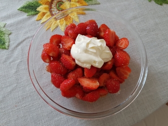 Strawberries with Whipped Cream - This is the big bowl, though I had part of them and more whipped cream ;-)